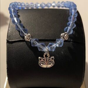 Light Blue Beaded Bracelet with Cat Charm